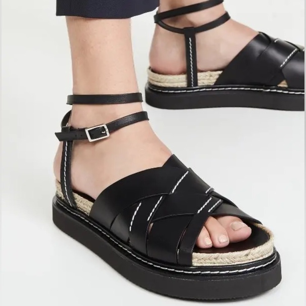 3.1 Phillip Lim Black Strappy Platform Espadrille Sandals